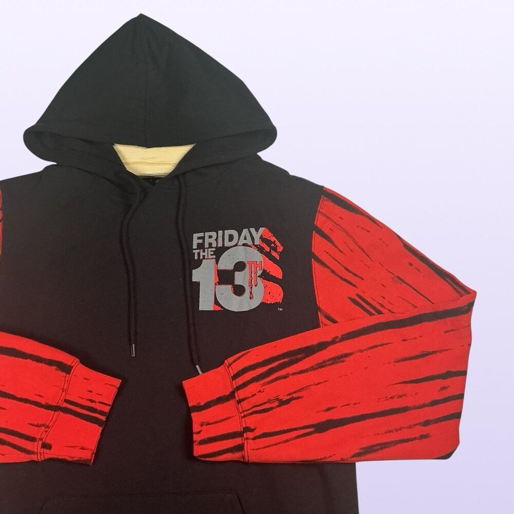 Friday The 13th Jason Hoodie Mens Medium Black Red Horror Pullover NWT